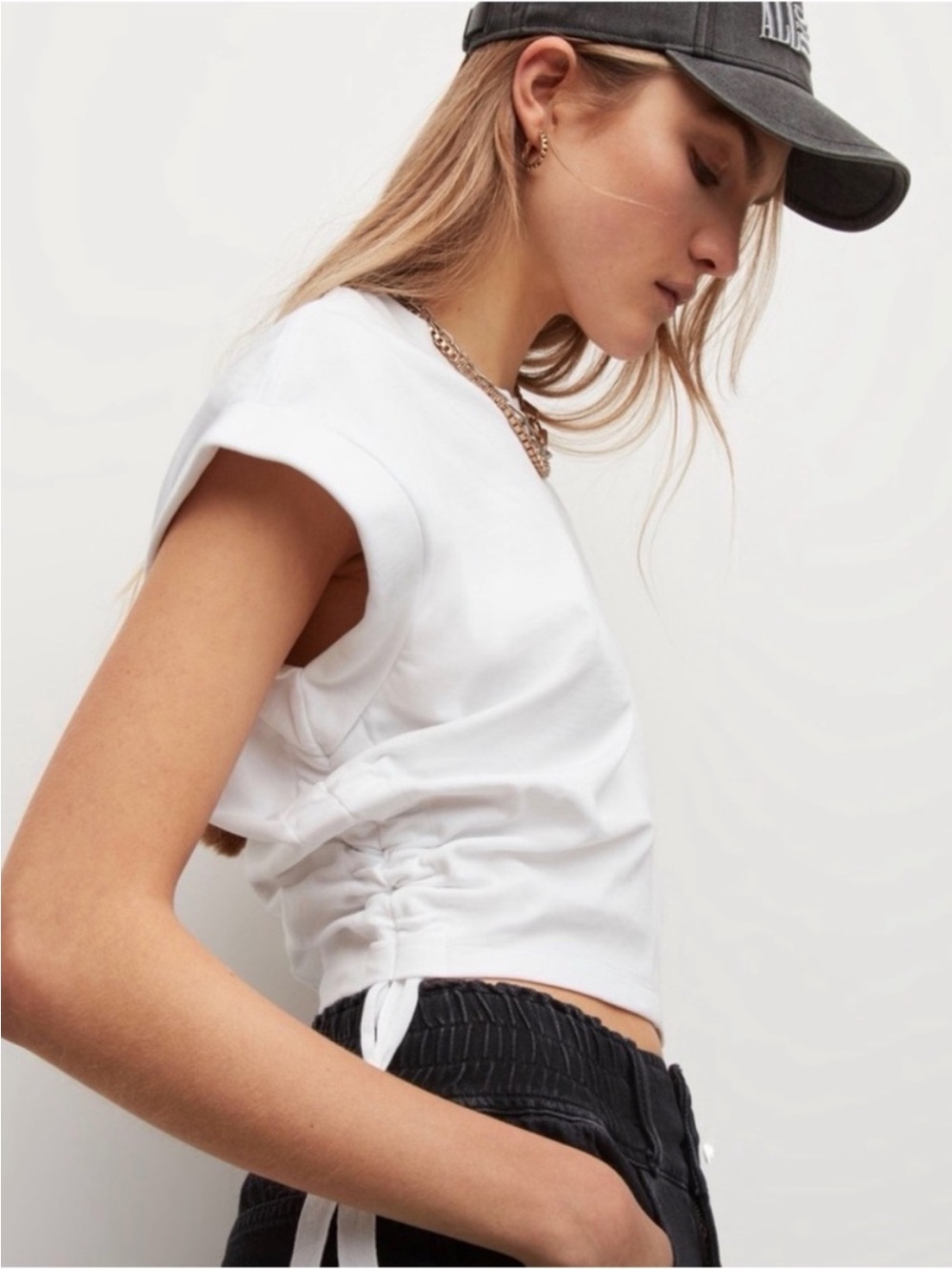 All Saints Mira Cropped Drawstring Tee. Size: Medium